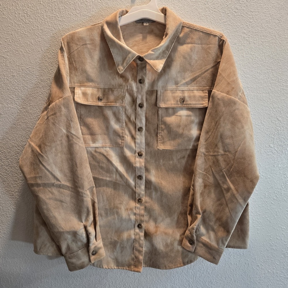 Wishlist Apparel Corduroy Tie Dye‎ Button Up Shirt Women S/M Tan Overshirt